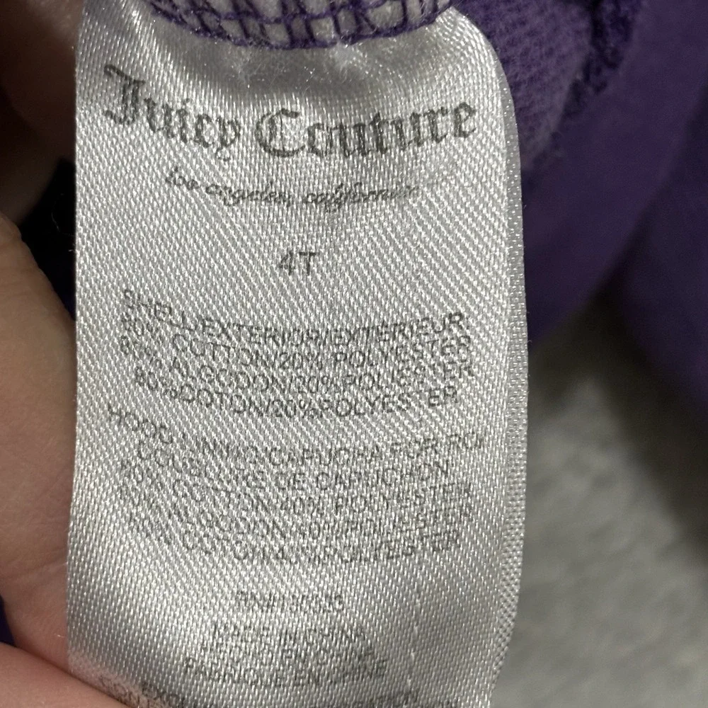 Juicy Couture Jacket Girls 4T Purple Velour Hooded Full Zip Pockets READ